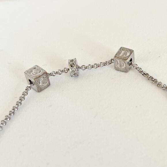 DIOR Cube CD Logo Rhinestone Silver Tone Pendant Necklace - Picture 5 of 12